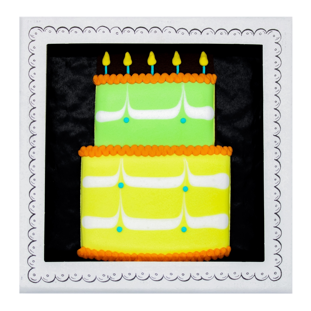 Biscuiteers Golden Birthday Cake Hand-Iced Letterbox Biscuit