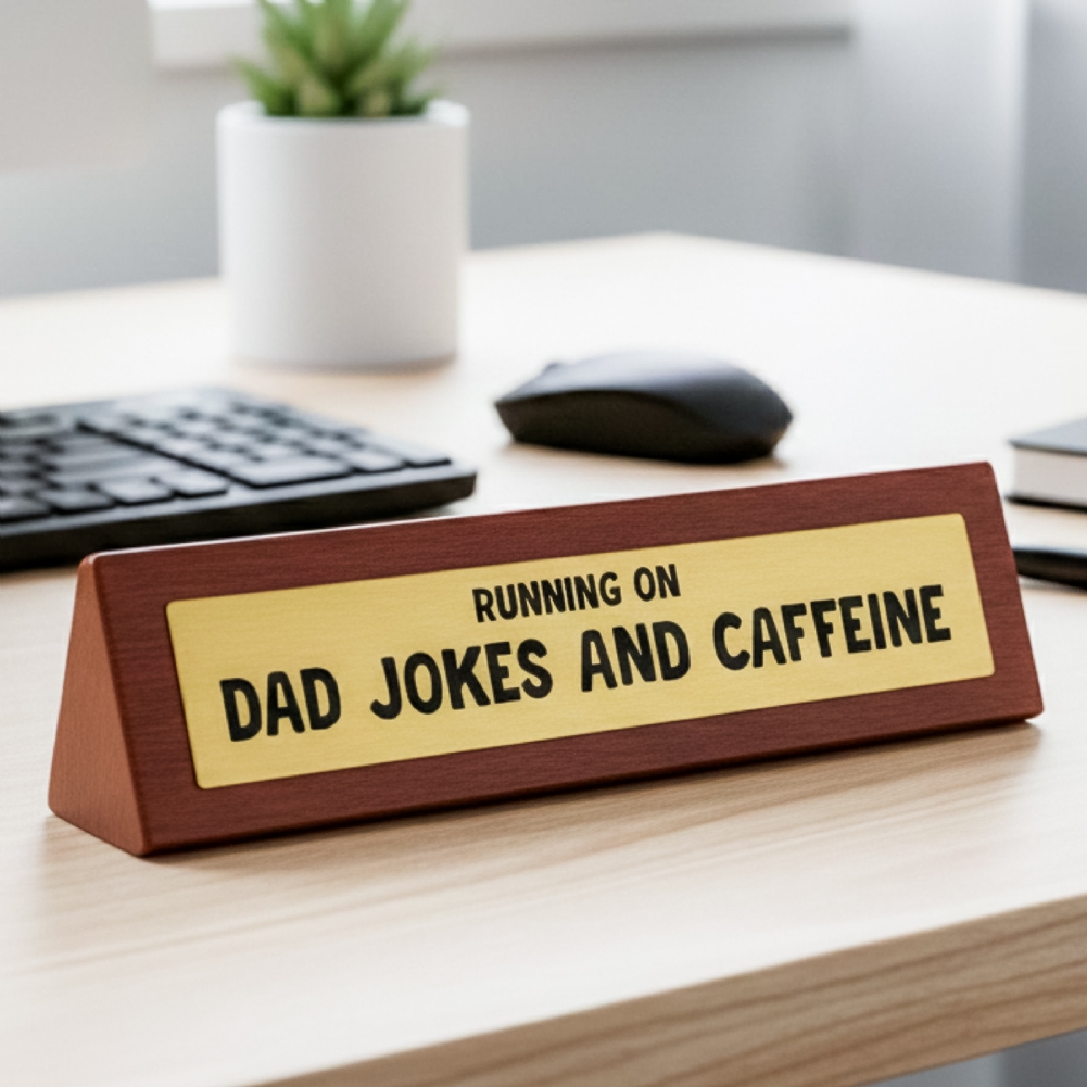 Boxer Games Dad Running On Jokes And Caffeine" Wooden Desk Sign