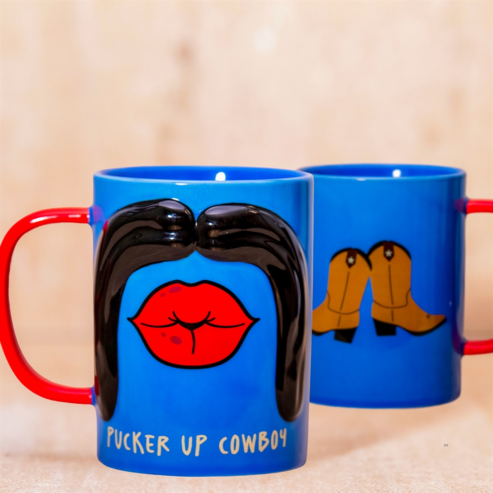 Boxer Games Red Pucker Up Cowboy Moustache Mug