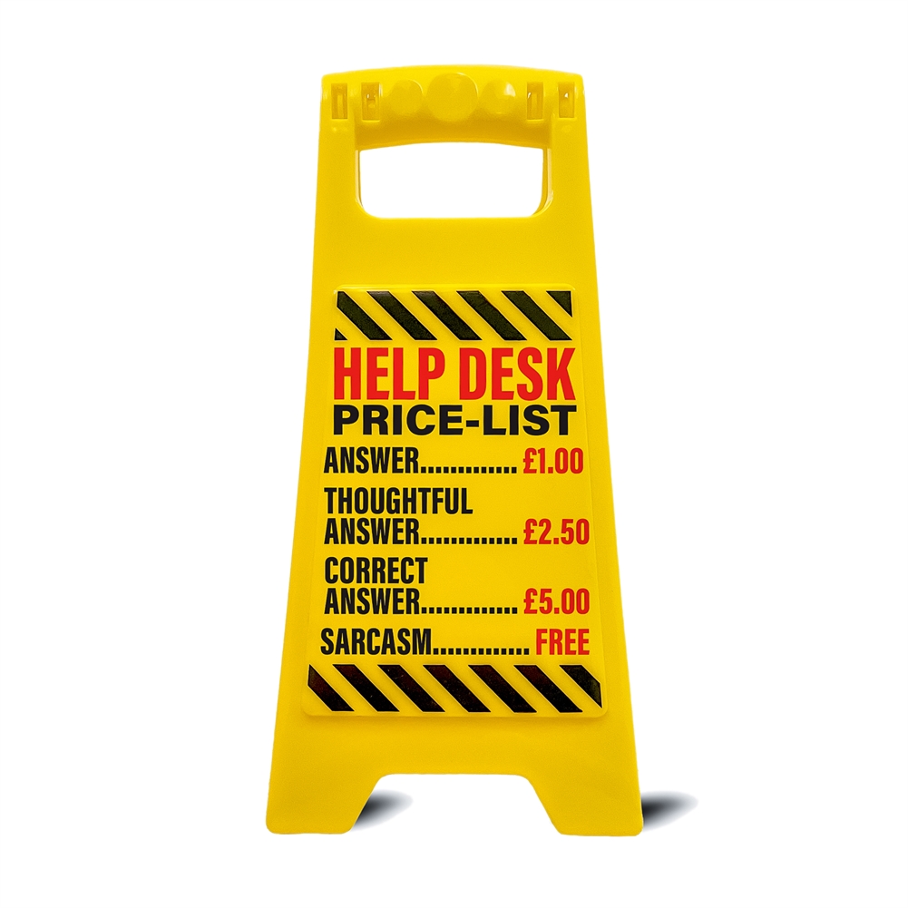 Boxer Games Yellow Help Desk Price List Desk Warning Sign