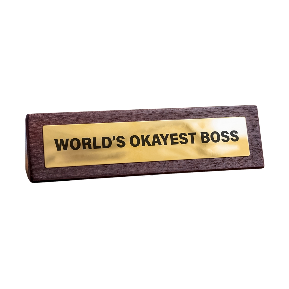 Boxer Games World's Okayest Boss Wooden Desk Sign