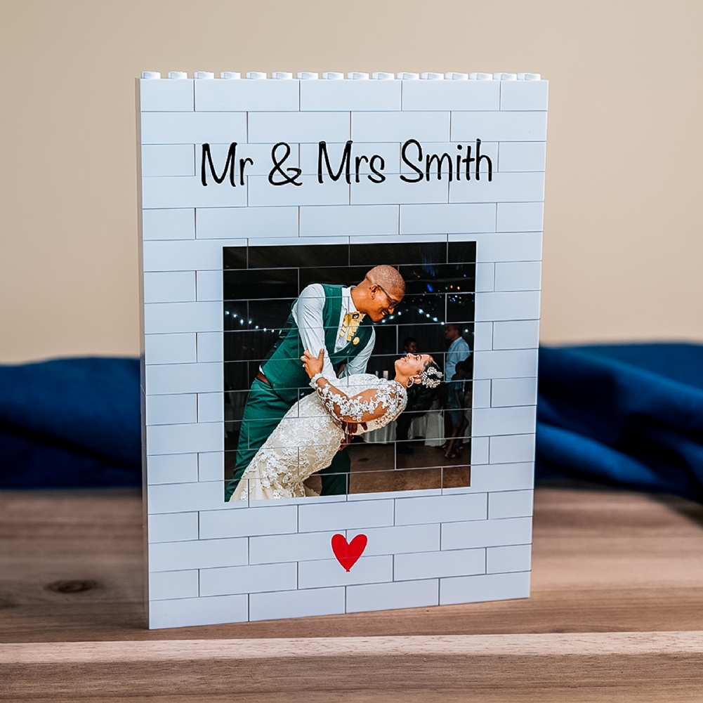 Brickbybrick23 Red Personalised "Mr & Mrs" Lego® Brick Photo Upload Blocks (Large)