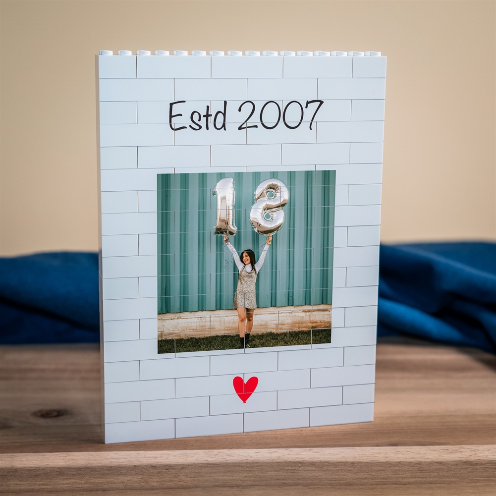 Brickbybrick23 Red Personalised "Estd…" Birthday Lego® Brick Photo Upload Blocks