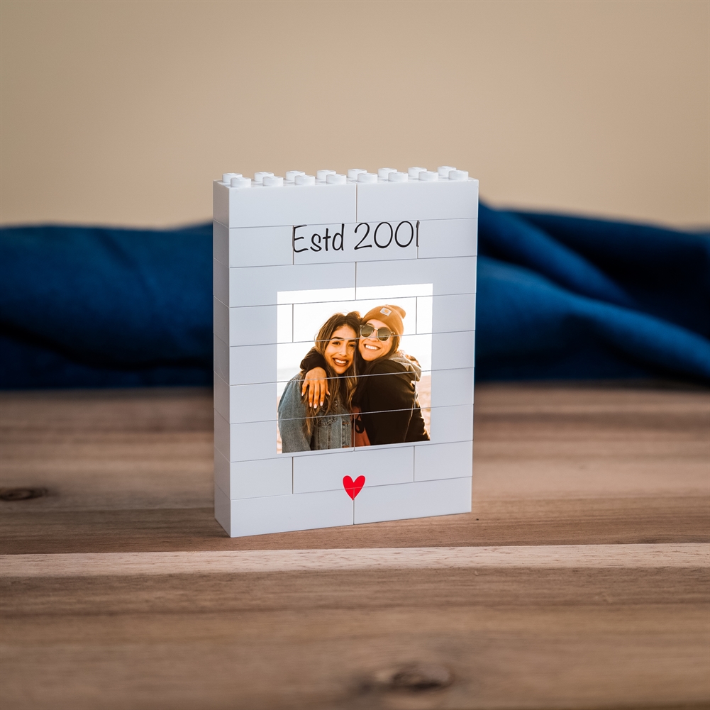 Brickbybrick23 Red Personalised "Estd…" Birthday Lego® Brick Photo Upload Blocks (Small)