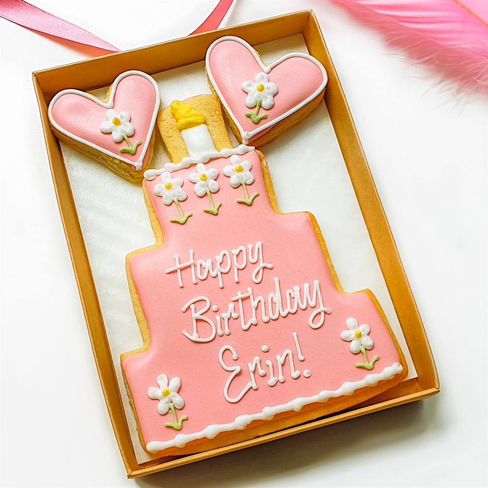 The Cookie Collaboration Girls White Personalised Birthday Cake Hand-Iced Cookie Letterbox Gift