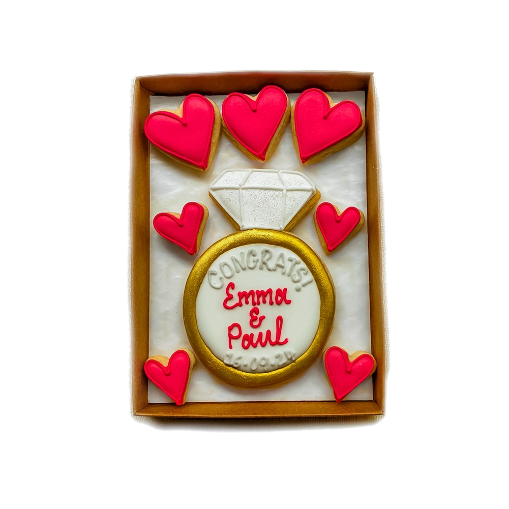The Cookie Collaboration Gold/Red Personalised "Congrats!" Engagement Hand-Iced Cookie Letterbox Gift