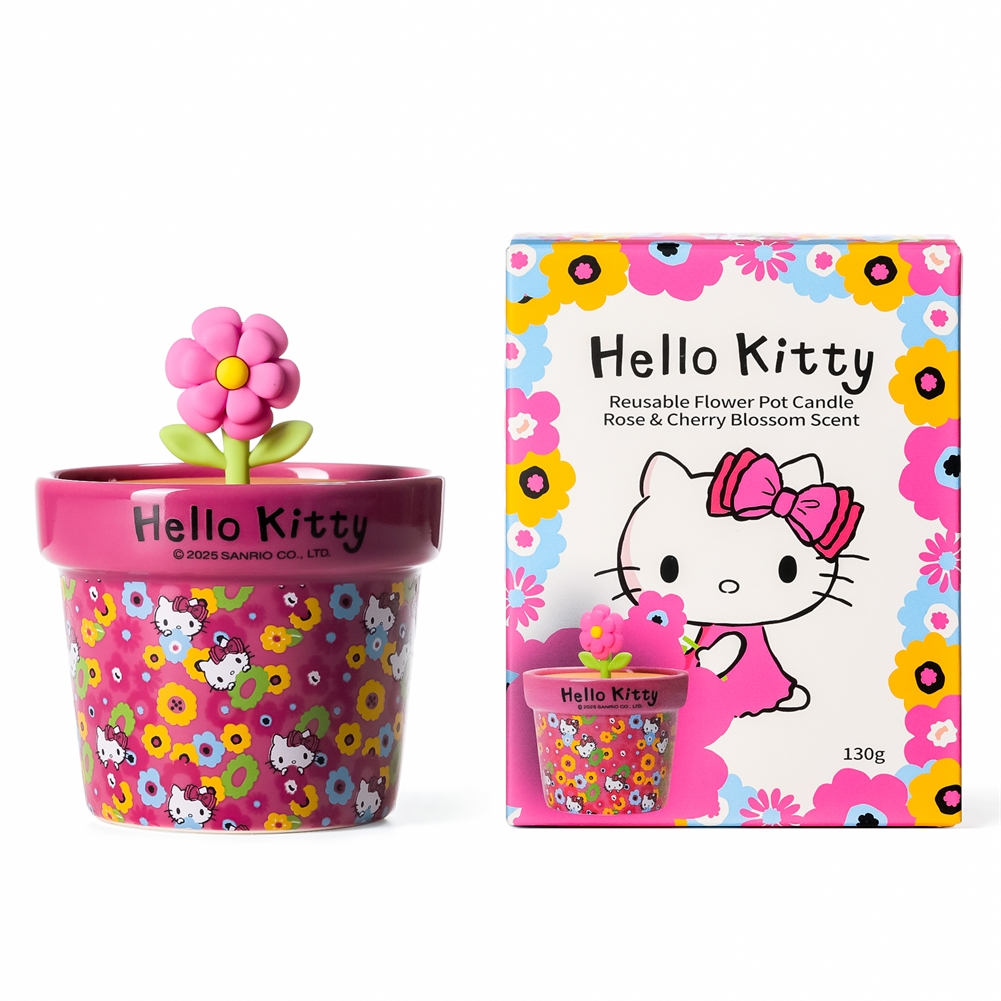 Dalian Talent Hello Kitty Reusable Plant Pot Scented Candle - Rose & Cherry Blossom