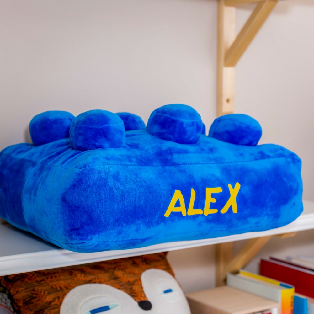 Echo Three Red/Blue Personalised Building Brick Cushions