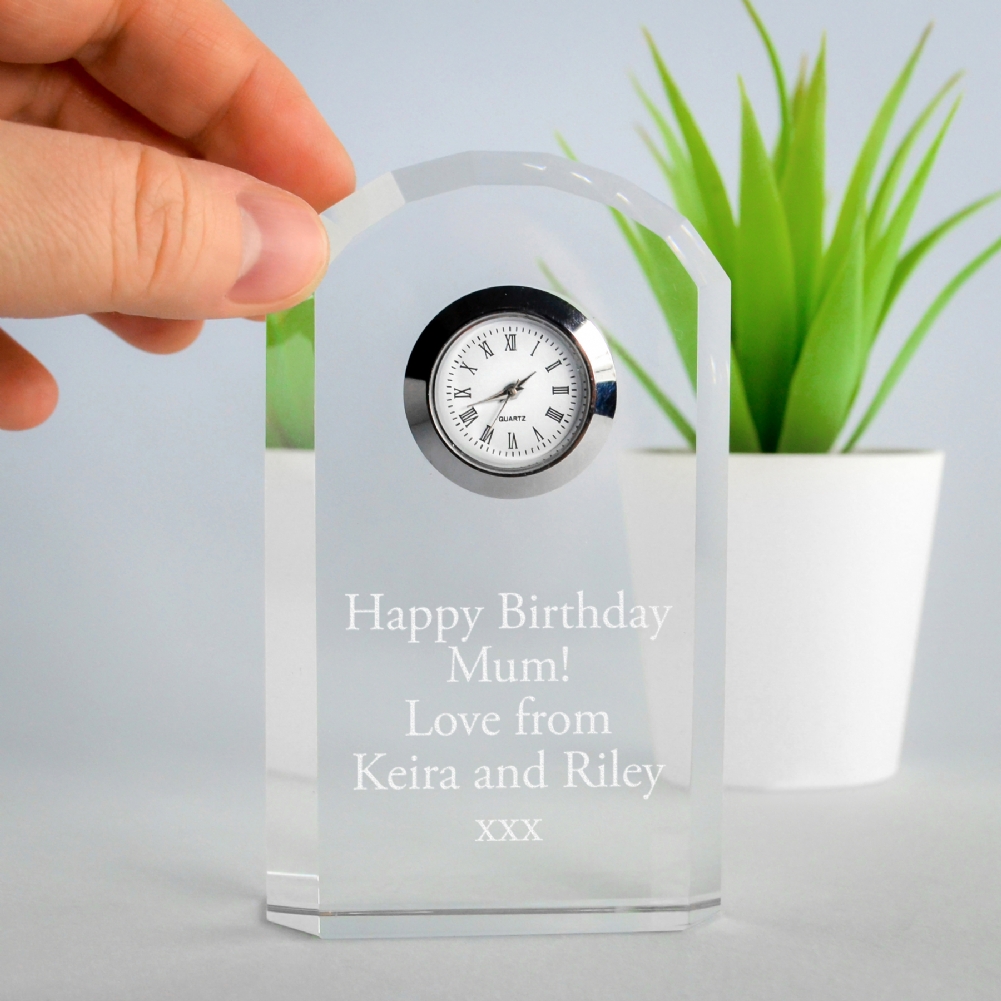 Personalised Memento Co White Personalised Engraved Crystal Mantel Clock