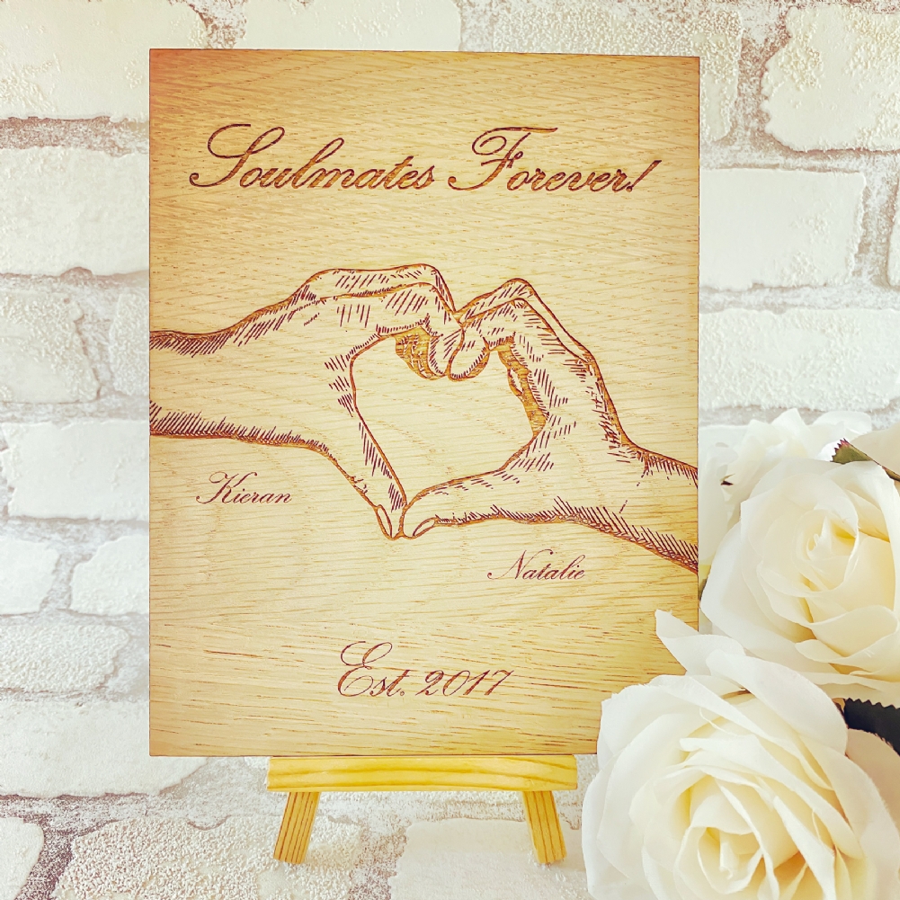 Funky Deer Grain Personalised Wooden Heart Hands Plaque