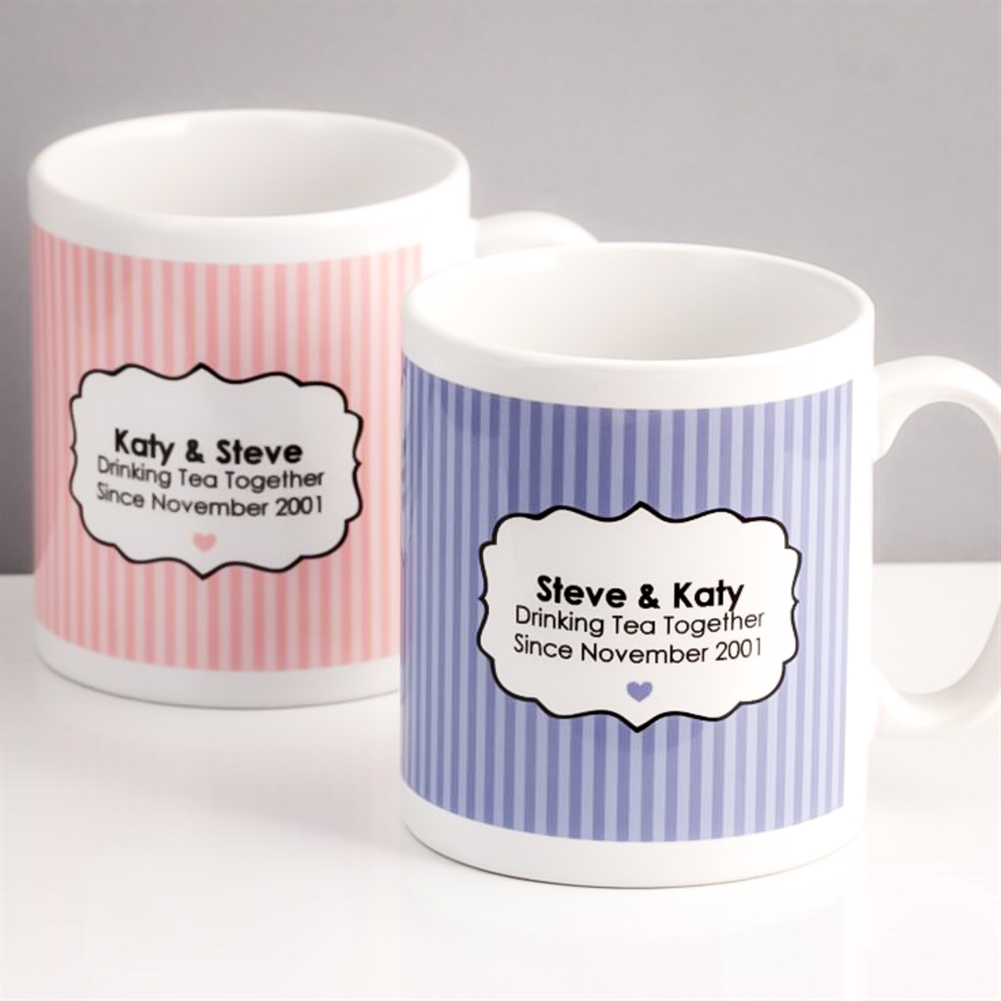 Fmad Pmc Pink/Blue Personalised Drinking Tea Together Since... Pair Of Mugs