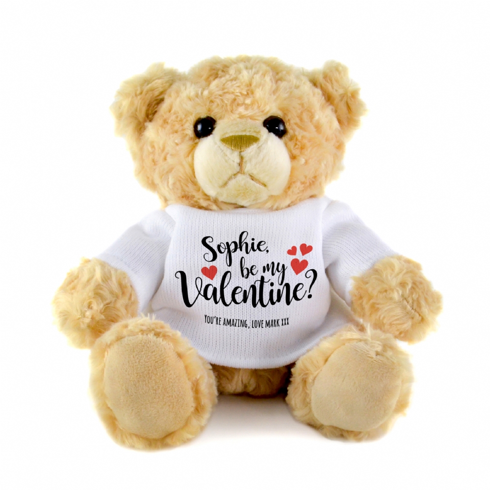 Fmad Pmc White/Red/Grey Personalised Be My Valentine Teddy Bear