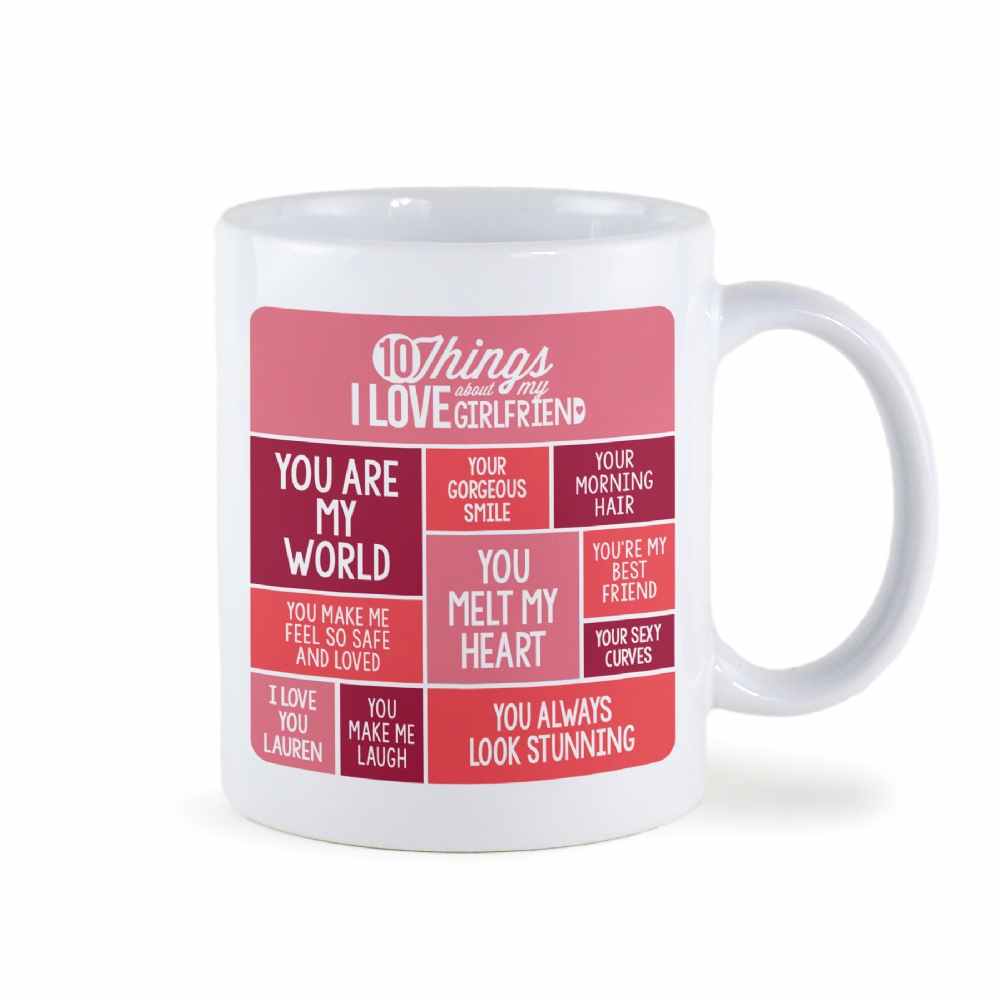 Personalised Memento Co Yellow Personalised 10 Things I Love About My Girlfriend Mug