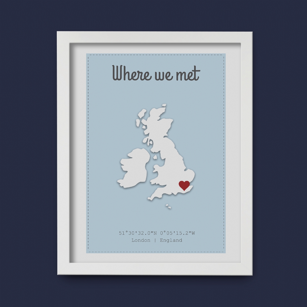 Fmad Pmc White Personalised Where We Met Poster ( Frame)