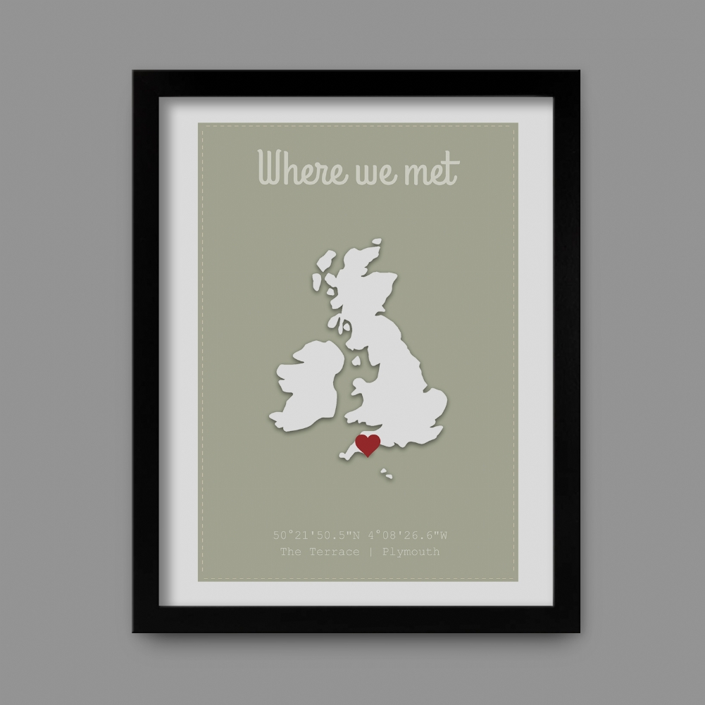 Fmad Pmc Black Personalised Where We Met Poster ( Frame)