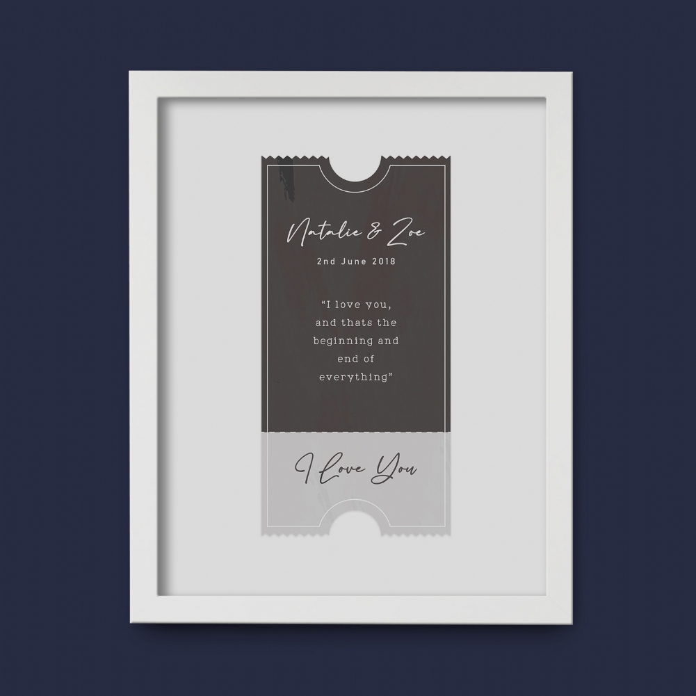 Fmad Pmc White Personalised Ticket To Our Future Anniversary Print ( Frame)