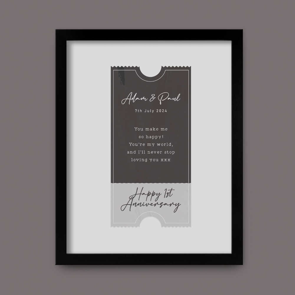 Fmad Pmc Black Personalised Ticket To Our Future Anniversary Print ( Frame)