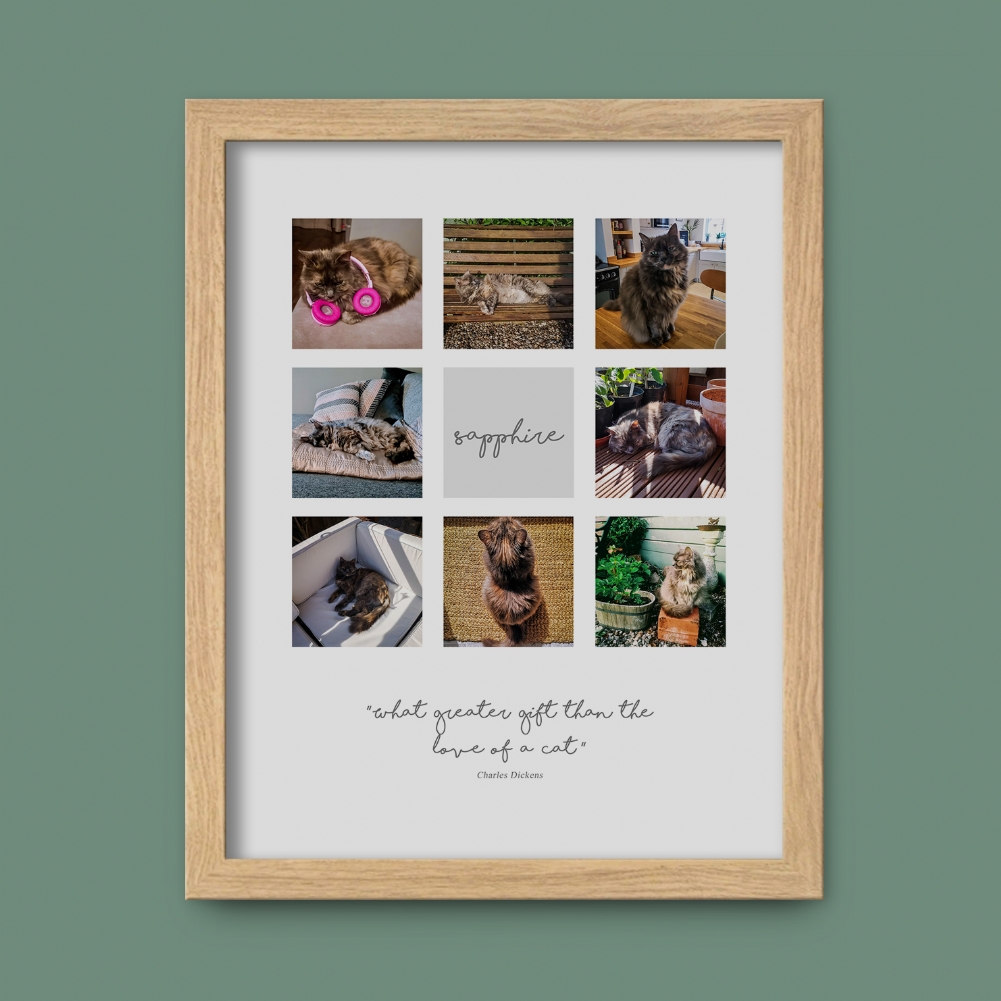 Fmad Pmc Personalised Cat Multi Photo And Quote Print (Oak Frame)