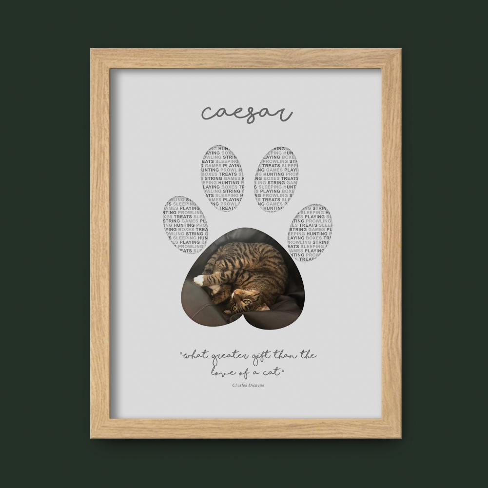 Fmad Pmc Personalised Photo Cat Paw Print (Oak Frame)