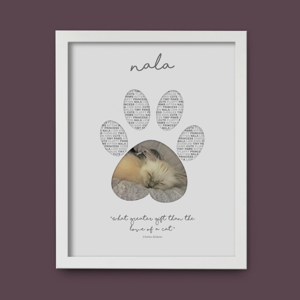 Fmad Pmc White Personalised Photo Cat Paw Print ( Frame)