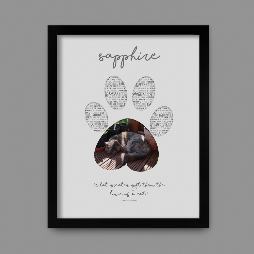 Fmad Pmc Black Personalised Photo Cat Paw Print ( Frame)