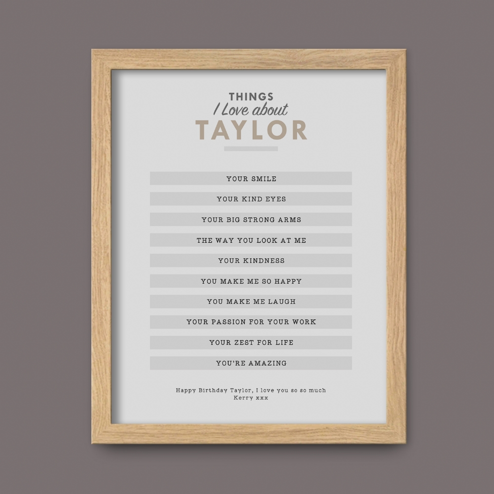 Fmad Pmc Personalised Things I Love About.... Print (Oak Frame)