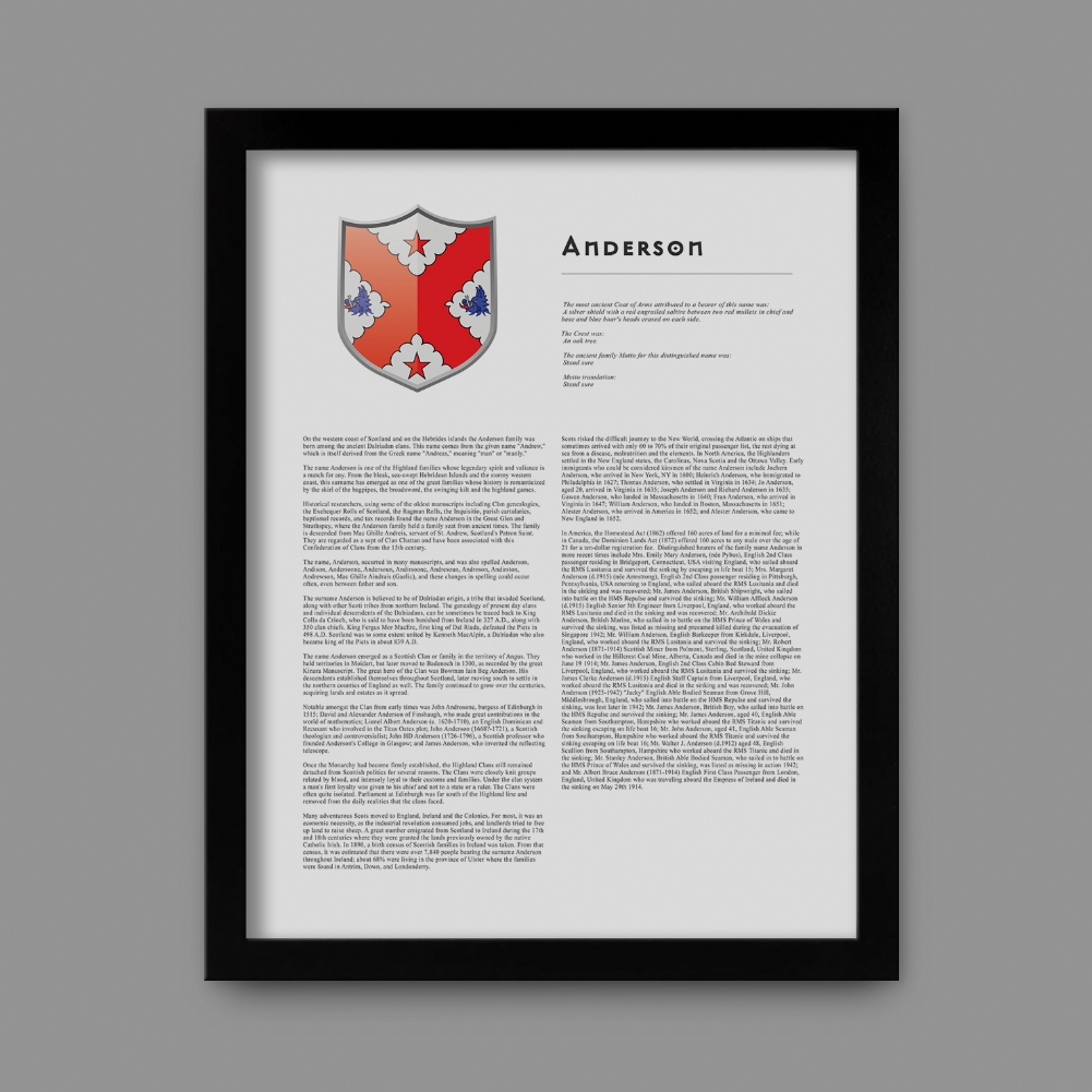 Fmad Pmc Black Modern Personalised Surname History And Coat Of Arms Prints ( Frame)