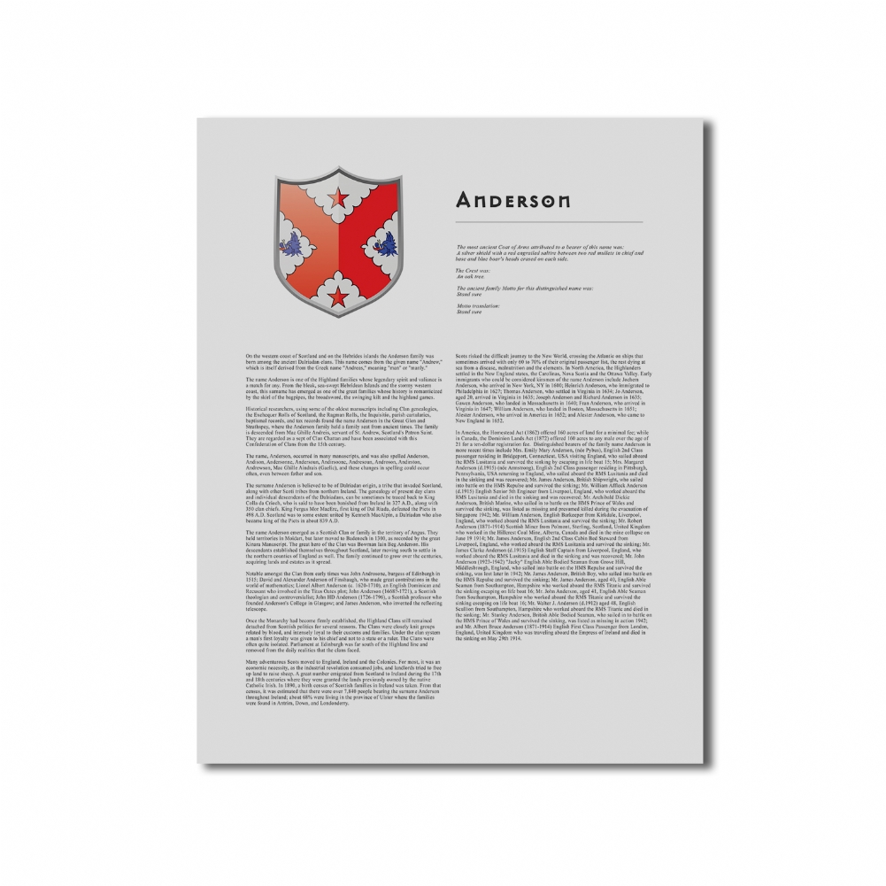 Fmad Pmc Modern Personalised Surname History And Coat Of Arms Prints (Poster Only)