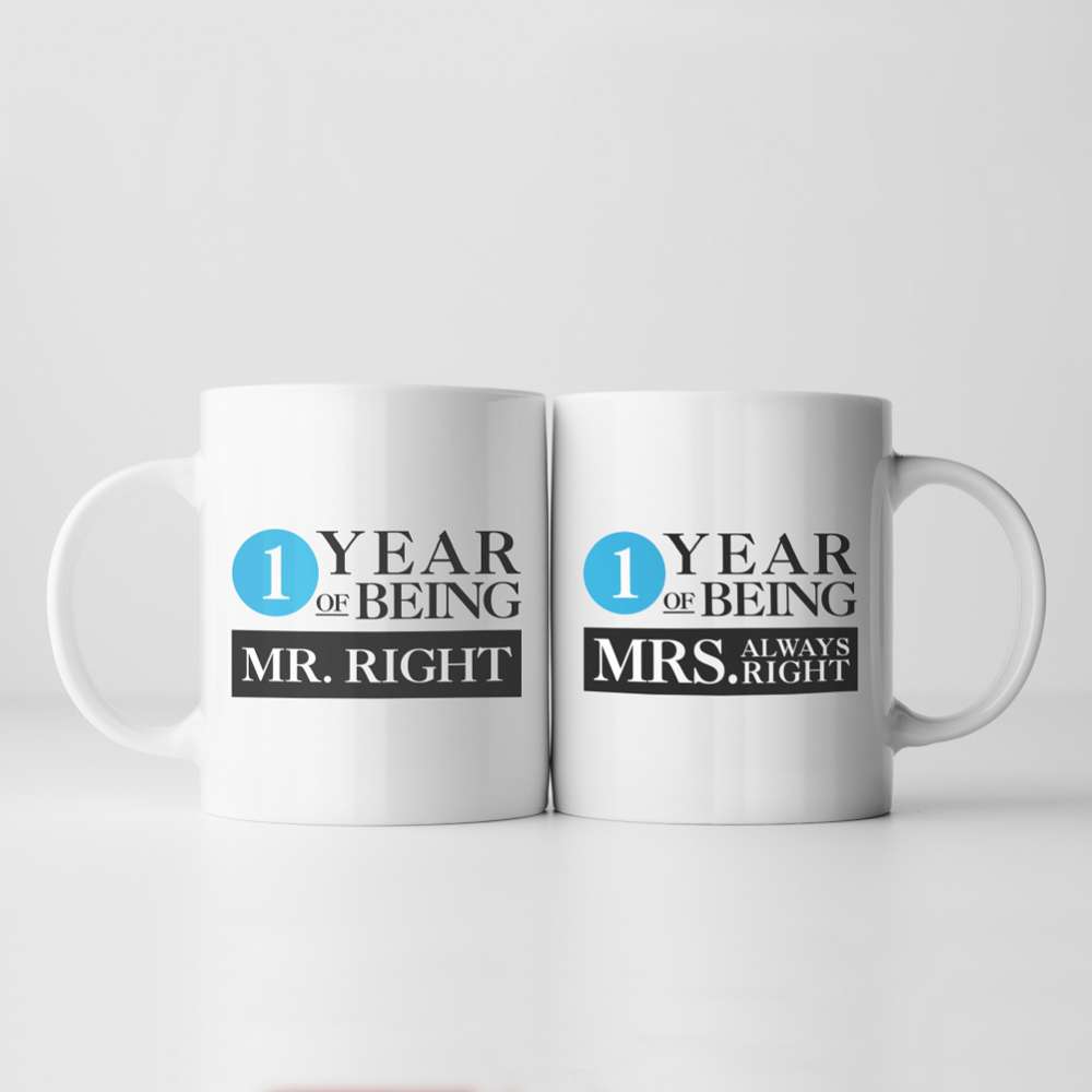 Fmad Pmc Set Of Two 1 Year Of Being Right Mr And Mrs Mugs