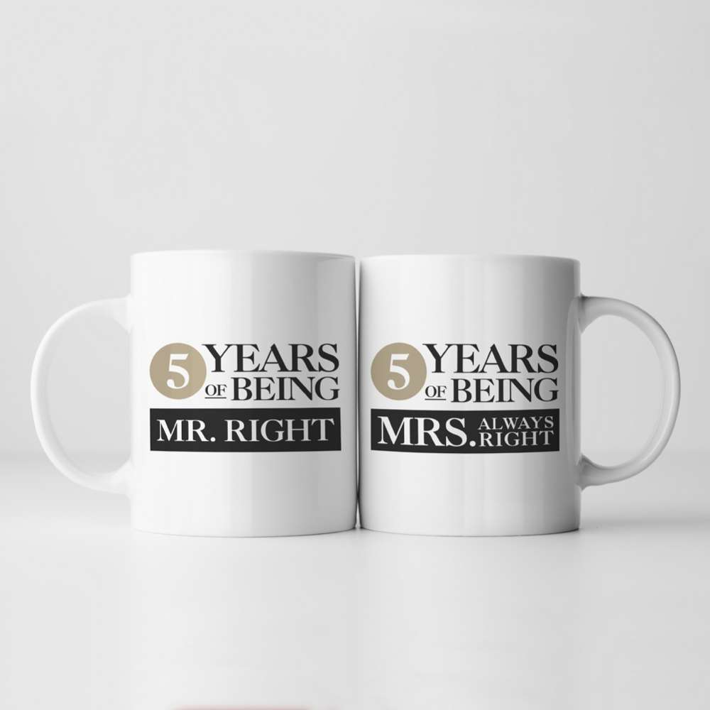Fmad Pmc Blue/Grey/Red Set Of Two 5 Years Of Being Right Mr And Mrs Mugs