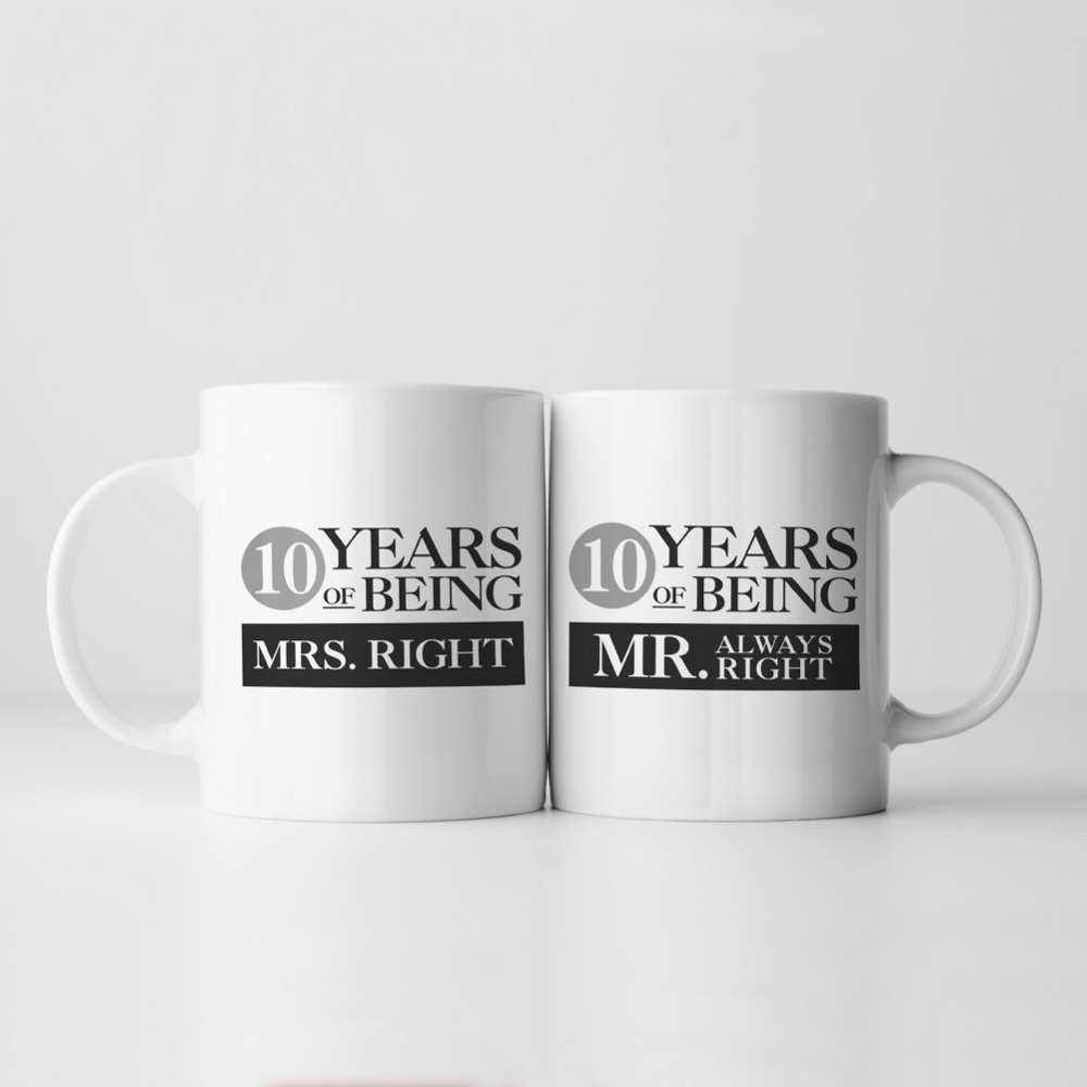 Fmad Pmc Set Of Two 10 Years Of Being Right Mr And Mrs Mugs