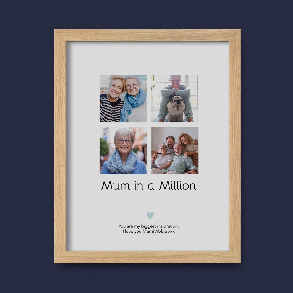 Fmad Pmc Grey/Pink/Blue Personalised Mum In A Million Photo Print (Oak Frame)