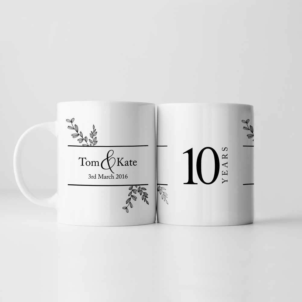 Fmad Pmc Gold/Silver Personalised Botanical 10Th Wedding Anniversary Mug