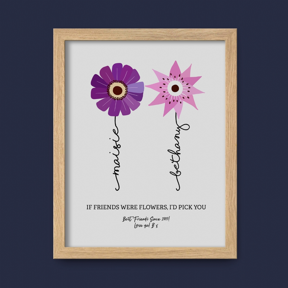 Fmad Pmc Personalised If Friends Were Flowers Print (Oak Frame)