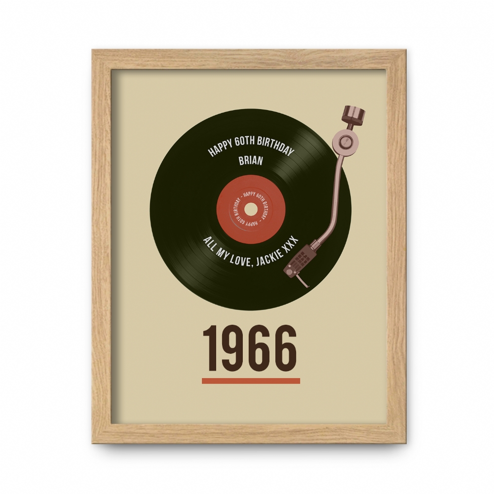 Fmad Pmc Blue/Grey/Cream Personalised 60Th Birthday Retro Record Print