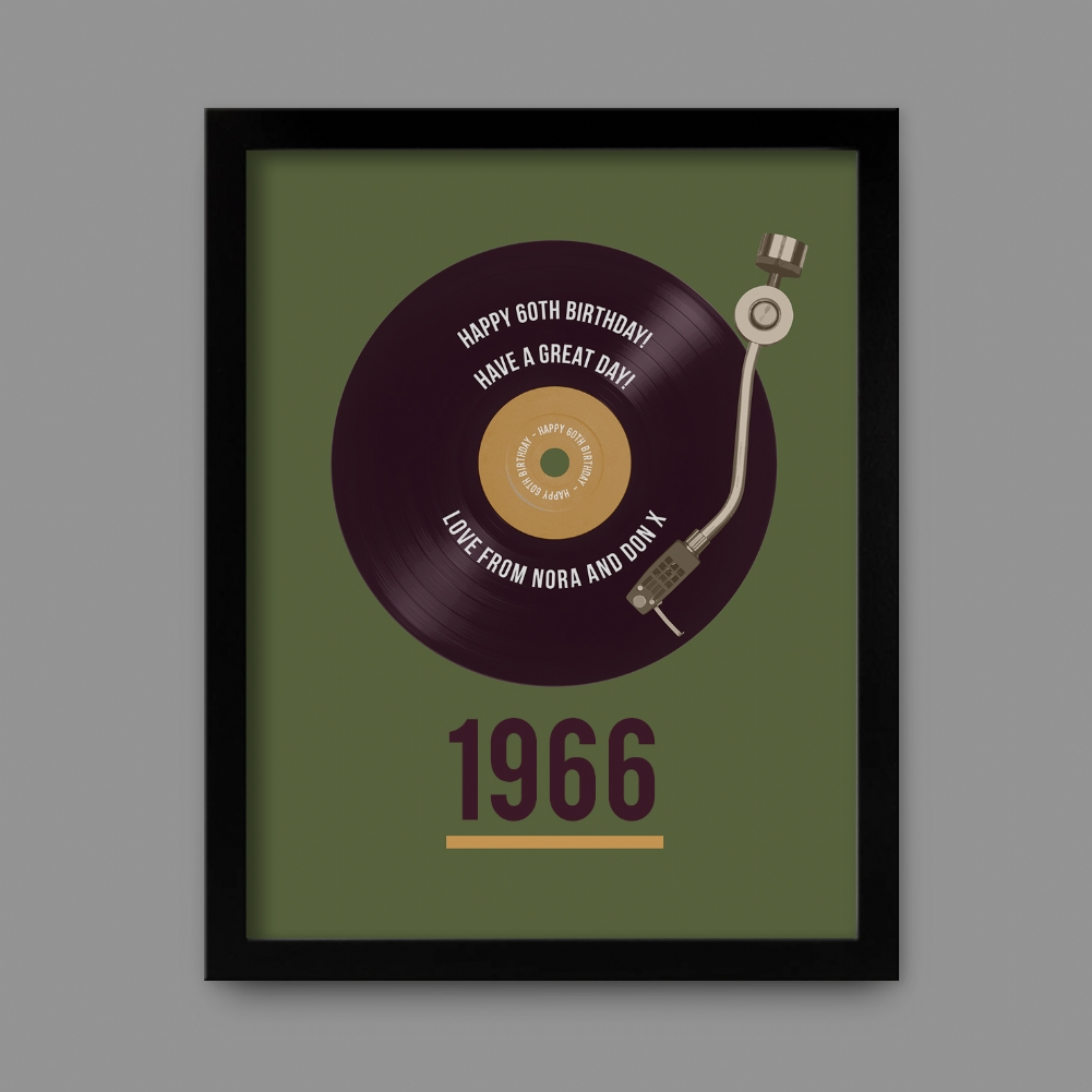 Fmad Pmc Black Personalised 60Th Birthday Retro Record Print ( Frame)