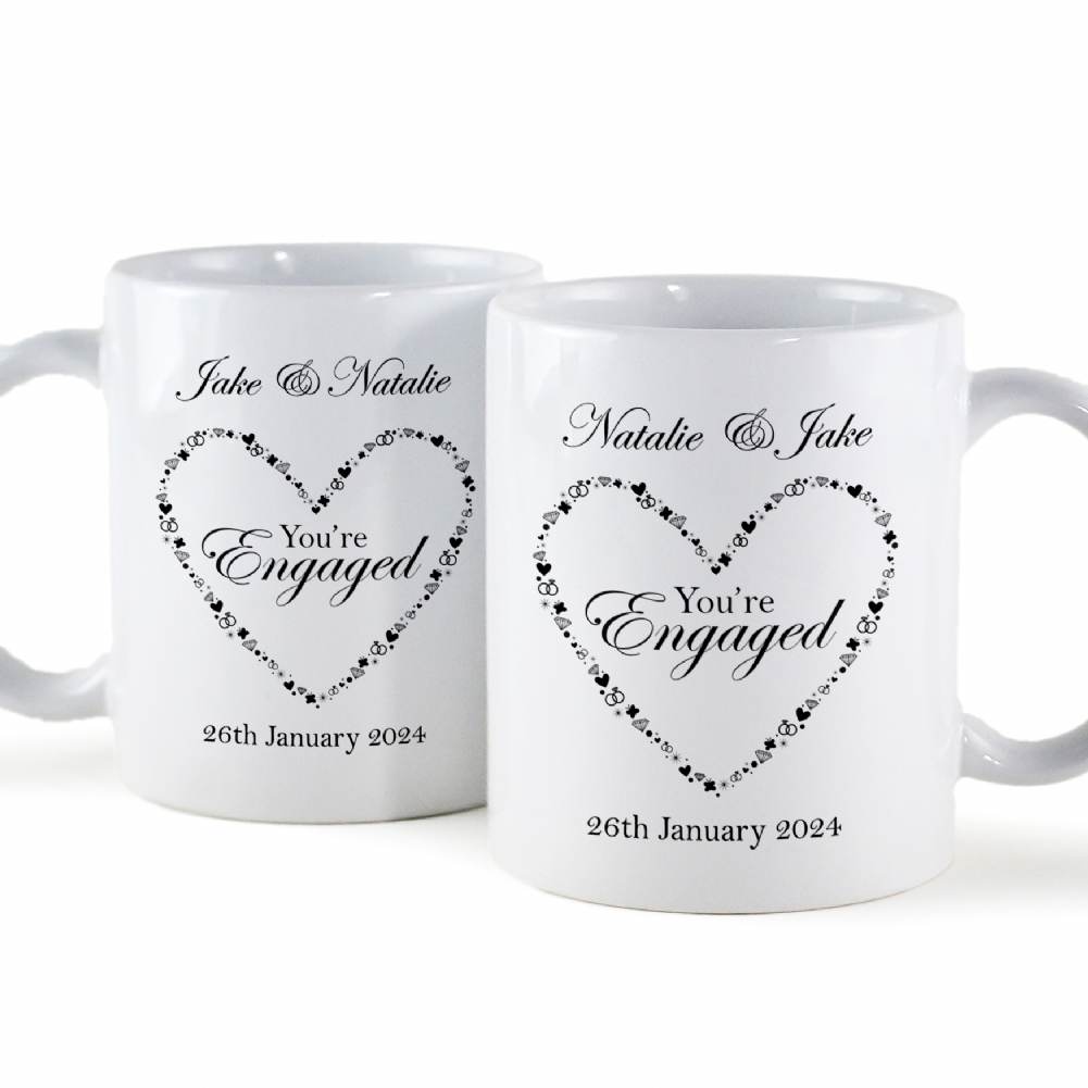 Fmad Pmc Personalised You're Engaged Heart Design Pair Of Mugs