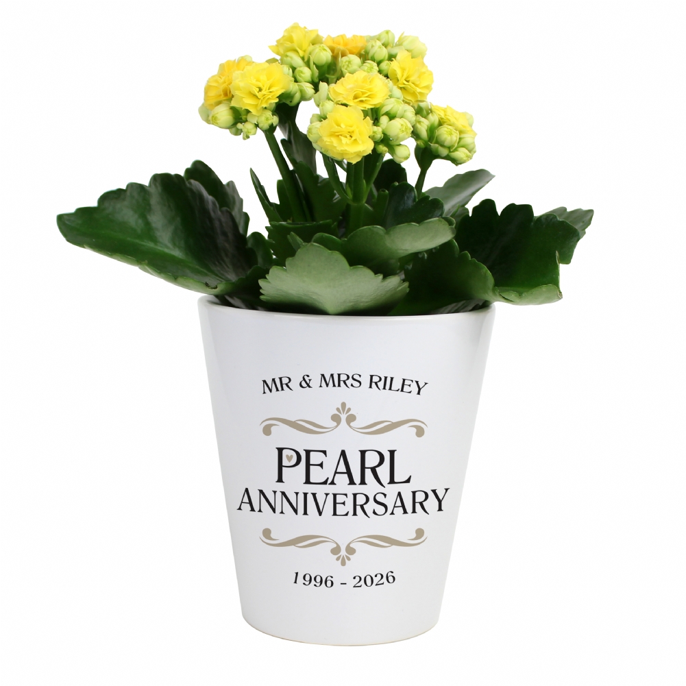 Fmad Pmc White Personalised Pearl Wedding Anniversary Plant Pot