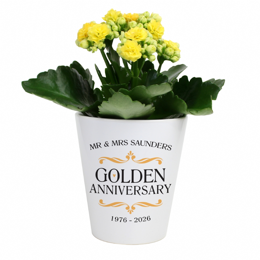 Fmad Pmc Golden Personalised Wedding Anniversary Plant Pot
