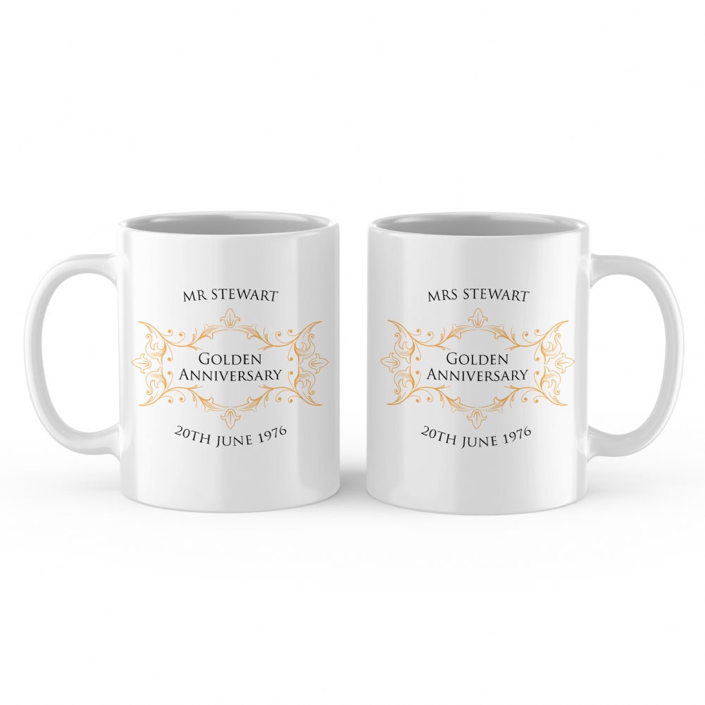 Fmad Pmc Golden Personalised Pair Of Anniversary Mugs