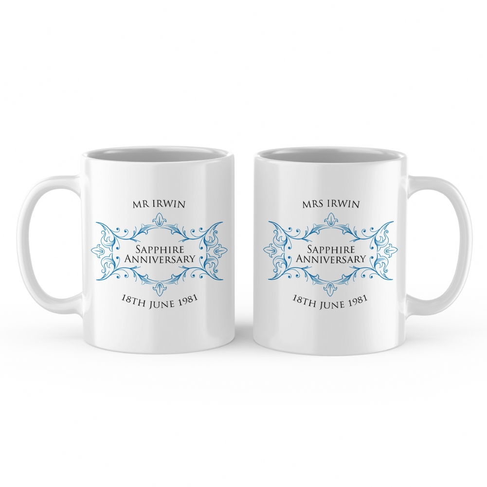 Fmad Pmc White Personalised Pair Of Sapphire Anniversary Mugs