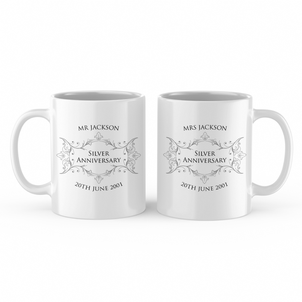 Fmad Pmc Silver Personalised Pair Of Anniversary Mugs