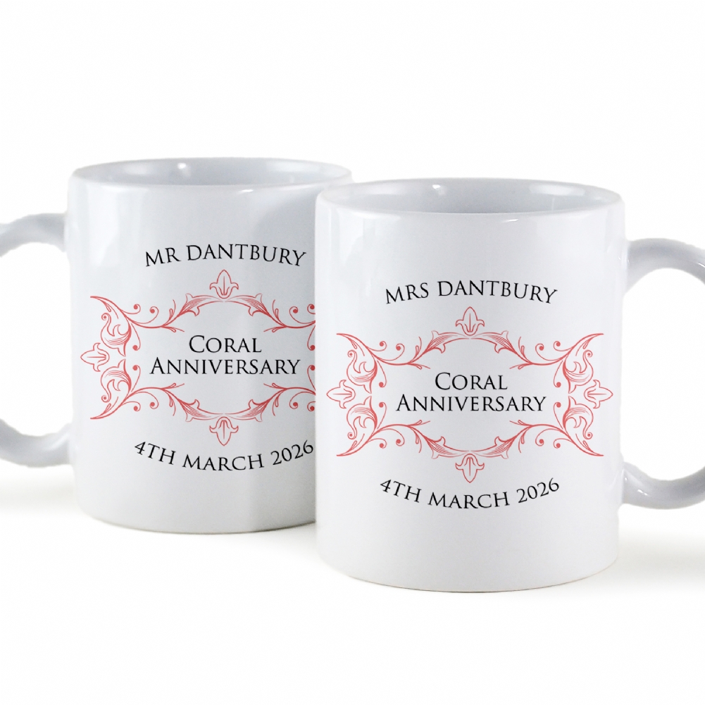 Fmad Pmc Coral Personalised Pair Of Anniversary Mugs
