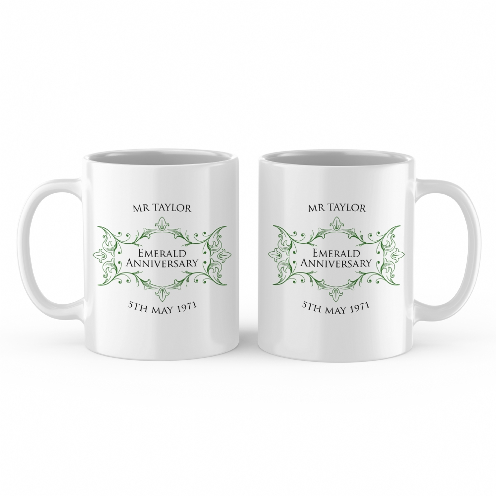 Fmad Pmc Personalised Pair Of Emerald Anniversary Mugs