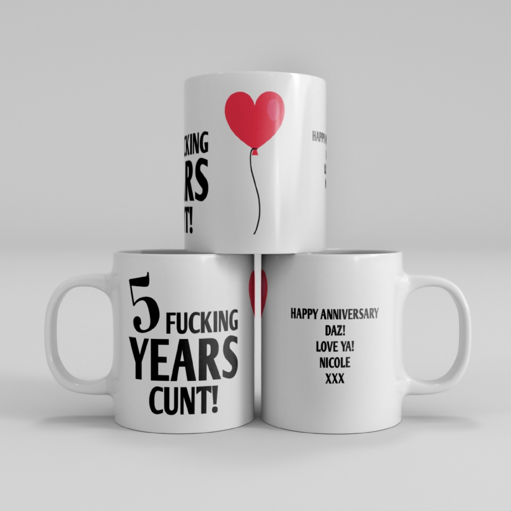 Fmad Pmc Red/Blue/Pink Personalised 5 Year Rude Anniversary Mug