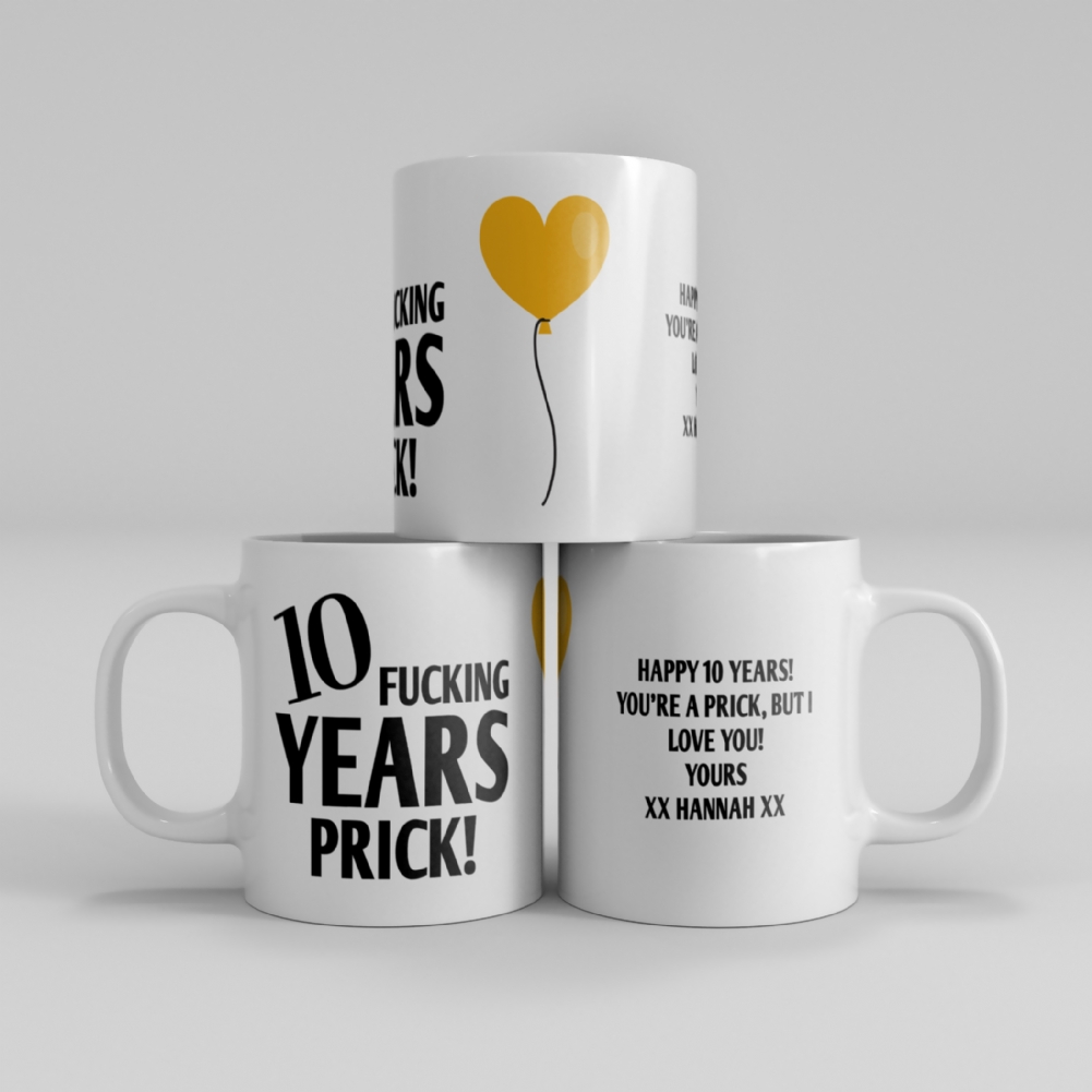 Fmad Pmc Red/Blue/Pink Personalised 10 Year Rude Anniversary Mug