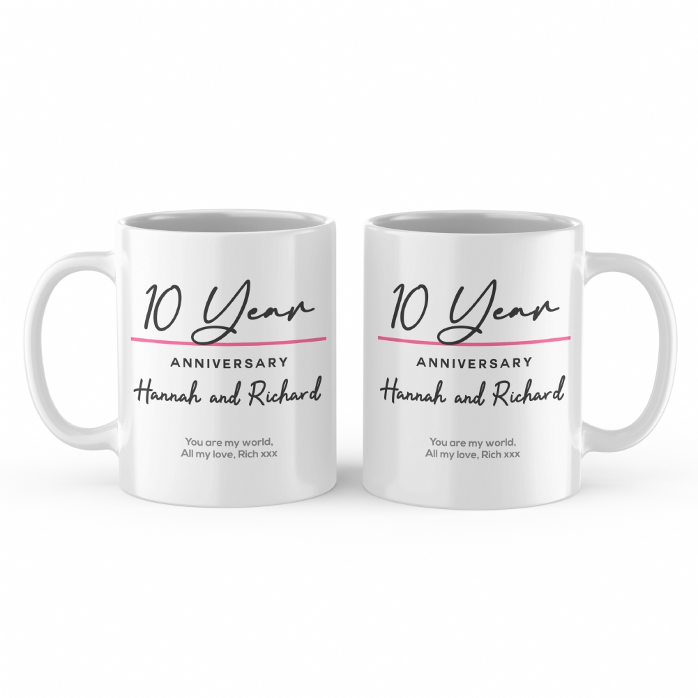 Fmad Pmc Blue/Yellow/Grey Pair Of Personalised Classy 10Th Anniversary Mugs