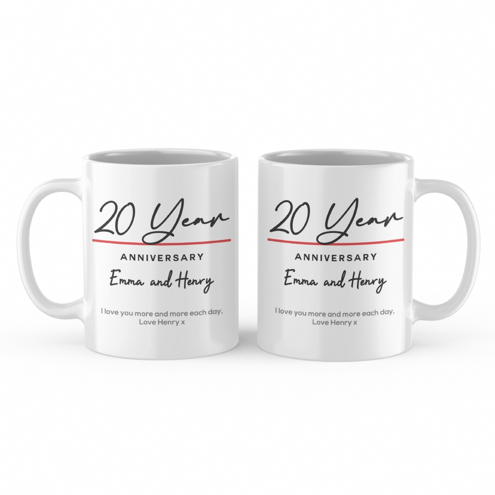 Fmad Pmc Blue/Red/Green Pair Of Personalised Classy 20 Year Anniversary Mugs