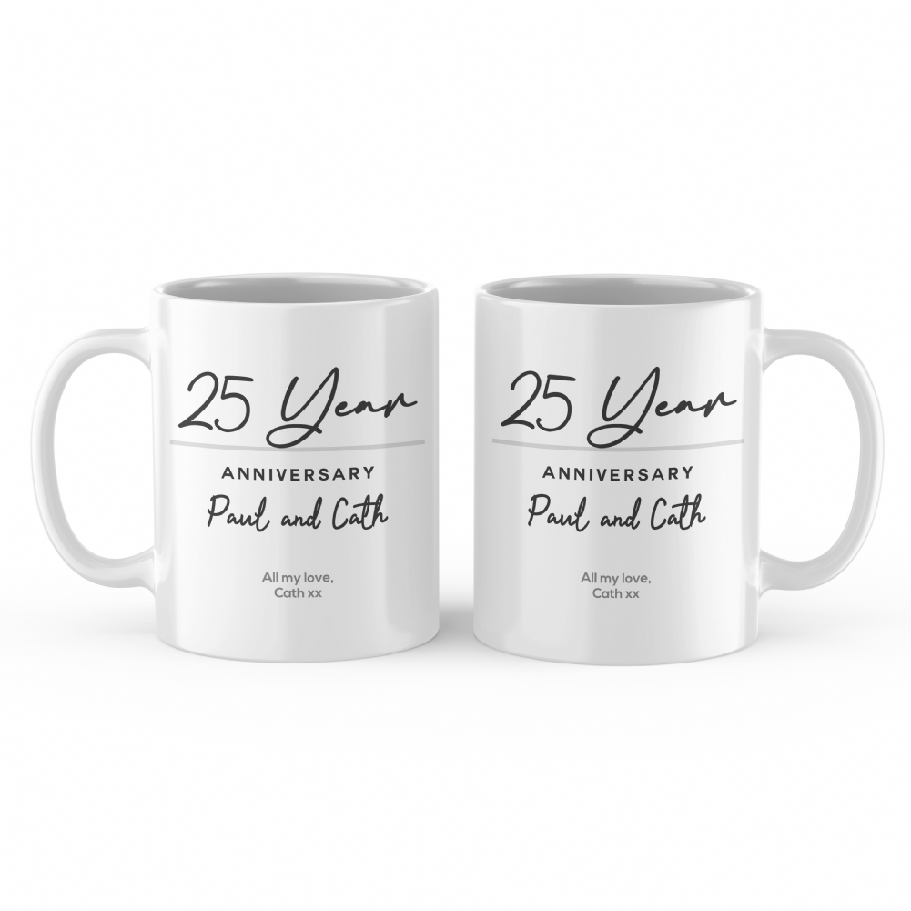 Fmad Pmc Silver/Blue/Red Pair Of Personalised Classy 25 Year Anniversary Mugs
