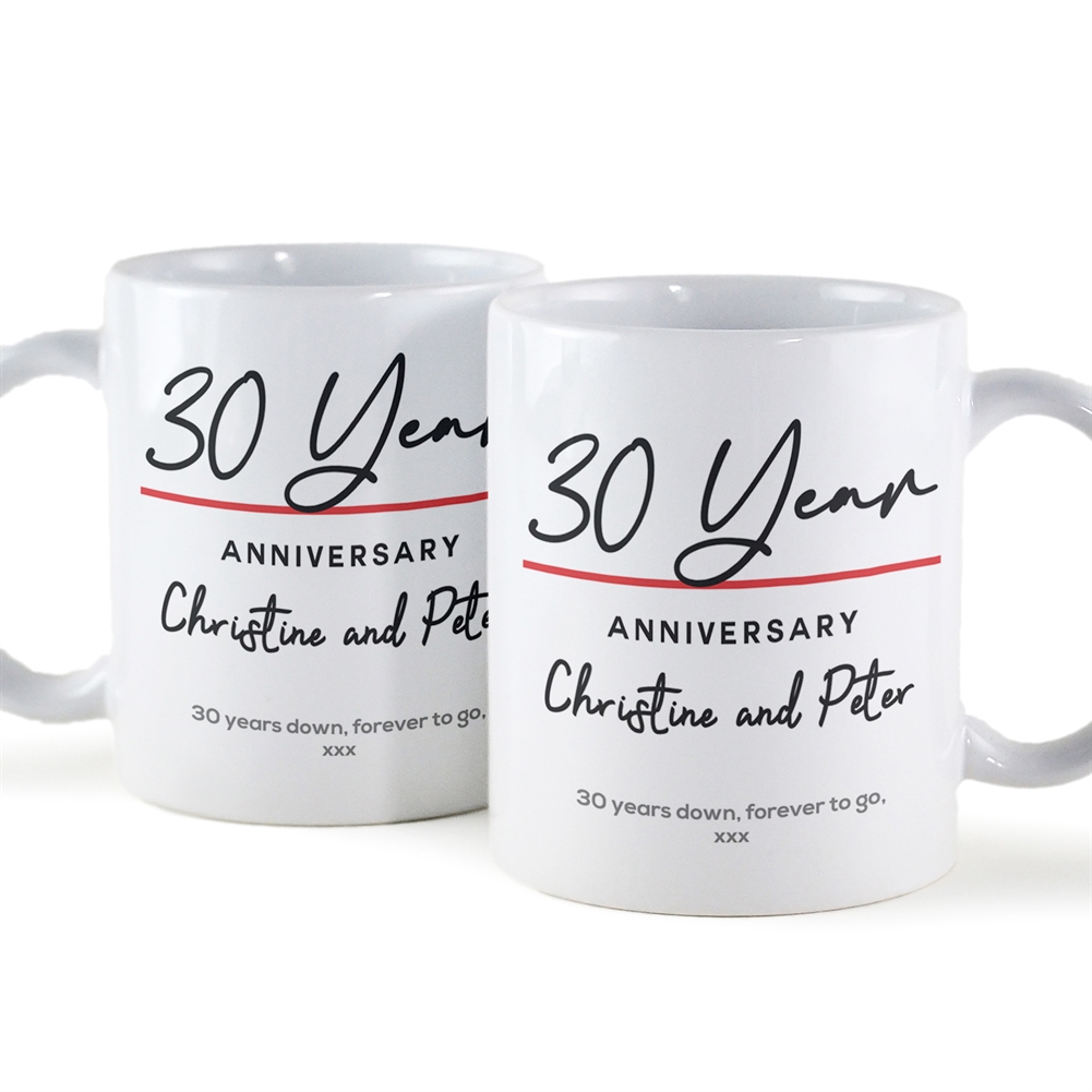 Fmad Pmc White/Blue/Red Pair Of Personalised Classy 30Th Anniversary Year Mugs